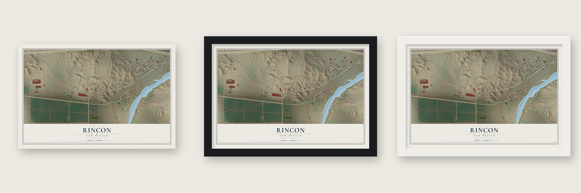 Rincon, New Mexico map unframed, in a black wood frame and in a white wood frame