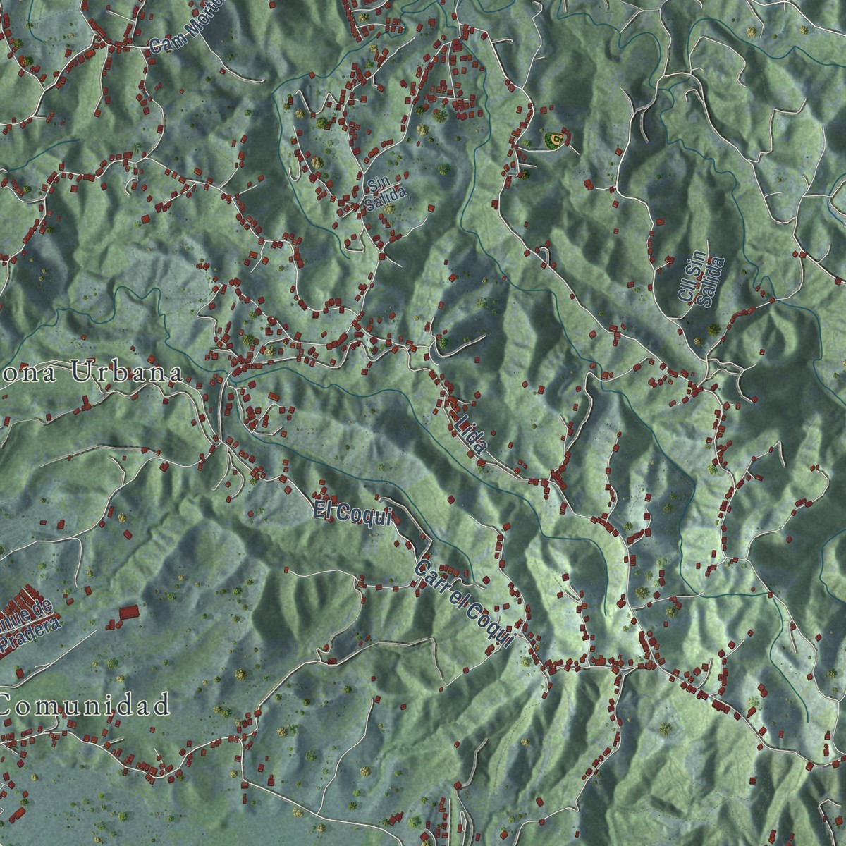 Second close-up of the map of Rincón, Puerto Rico print showing more streets and buildings