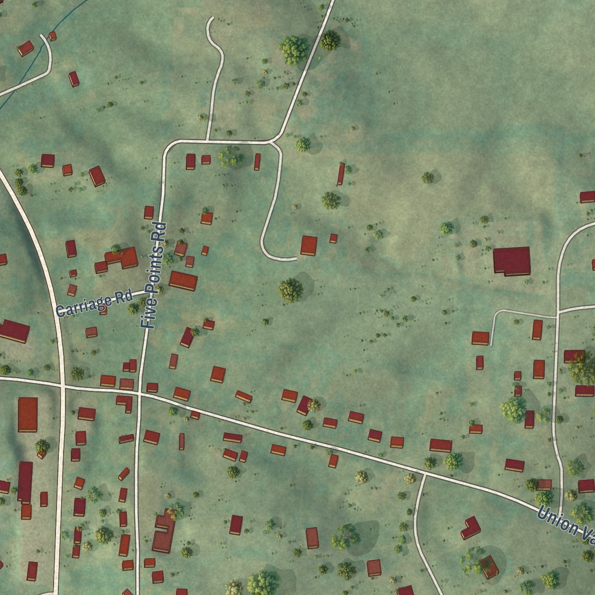 Second close-up of the map of Riner, Virginia print showing more streets and buildings
