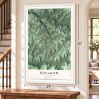 Ringgold, Pennsylvania map, 24 x 36 inch print in a white frame by a staircase