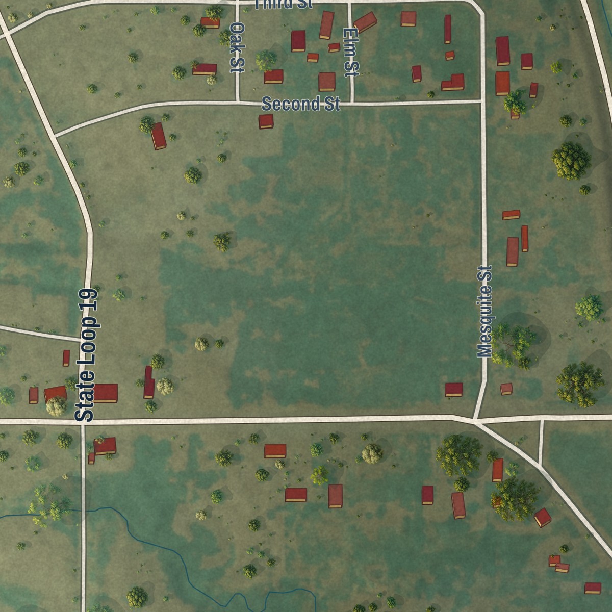 Second close-up of the map of Ringgold, Texas print showing more streets and buildings