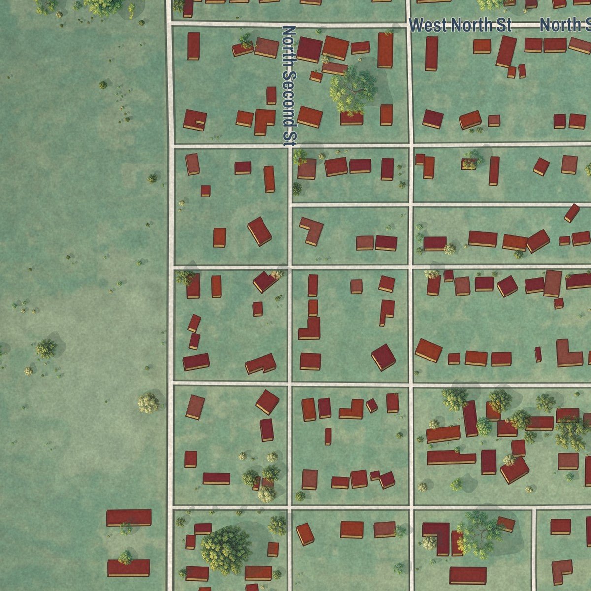 Second close-up of the map of Ringling, Oklahoma print showing more streets and buildings