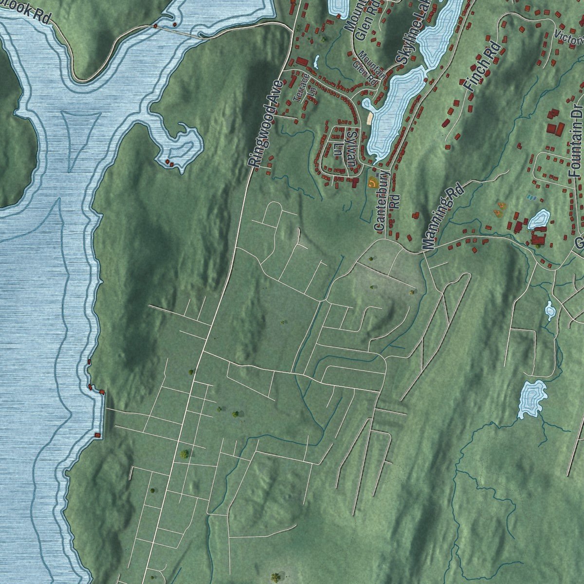 Second close-up of the map of Ringwood, New Jersey print showing more streets and buildings
