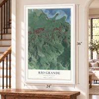 Río Grande, Puerto Rico map, 24 x 36 inch print in a white frame by a staircase
