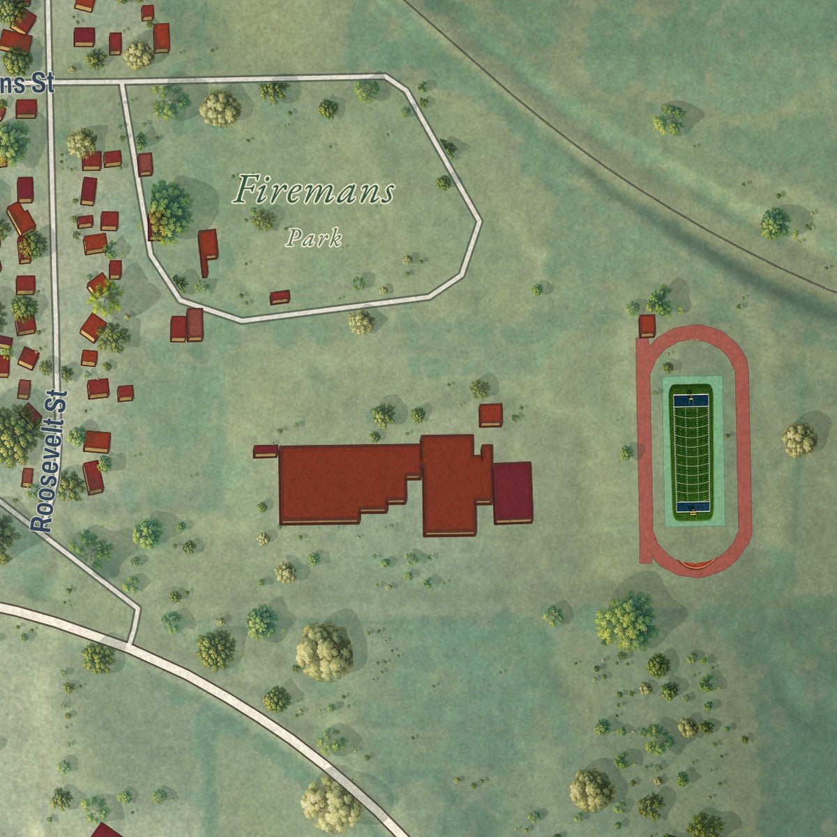 Second close-up of the map of Rio, Wisconsin print showing more streets and buildings