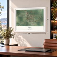 Rio, Wisconsin map, 18 x 24 inch print in a white frame in a home office