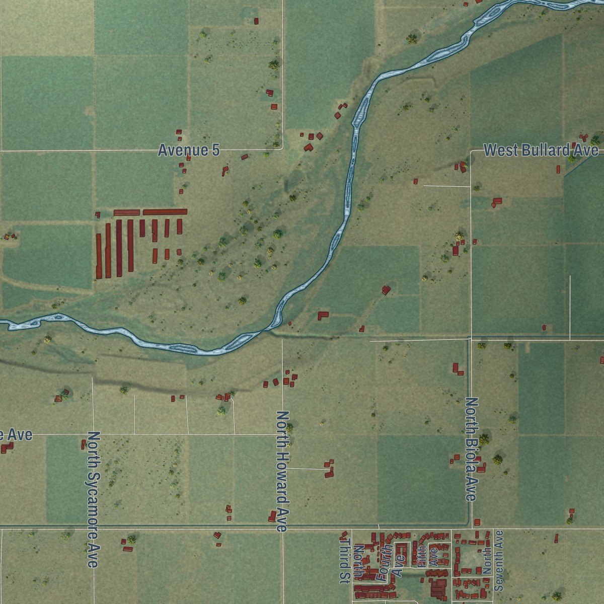 Second close-up of the map of Ripperdan, California print showing more streets and buildings