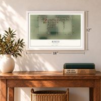 Risco, Missouri map, 12 x 18 inch print in a white frame in an entryway