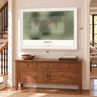 Risco, Missouri map, 24 x 36 inch print in a white frame above a dresser by a staircase