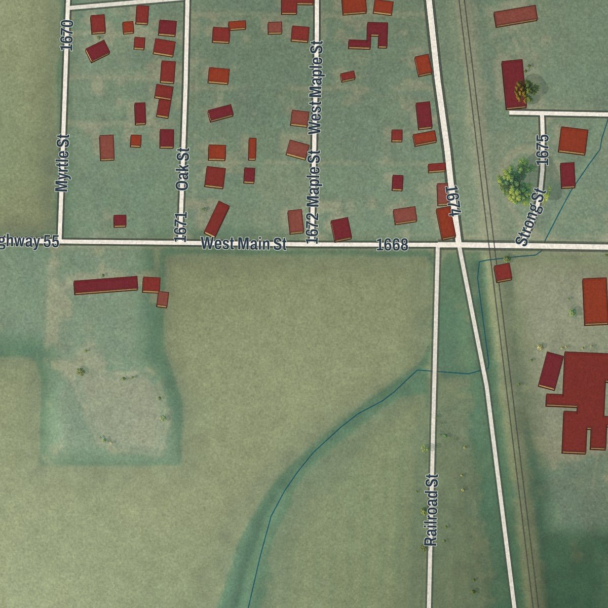 Second close-up of the map of Risingsun, Ohio print showing more streets and buildings