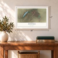 Ritzville, Washington map, 12 x 18 inch print in a white frame in an entryway