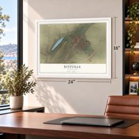 Ritzville, Washington map, 18 x 24 inch print in a white frame in a home office