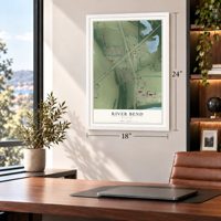 River Bend, Missouri map, 18 x 24 inch print in a white frame in a home office