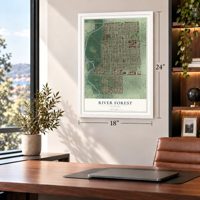 River Forest, Illinois map, 18 x 24 inch print in a white frame in a home office