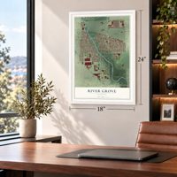 River Grove, Illinois map, 18 x 24 inch print in a white frame in a home office
