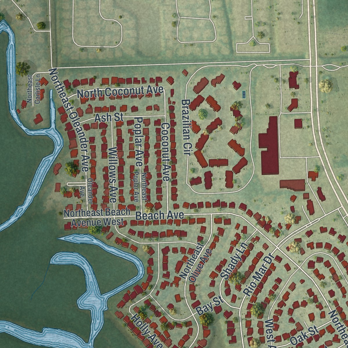 Second close-up of the map of River Park, Florida print showing more streets and buildings