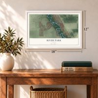 River Park, Florida map, 12 x 18 inch print in a white frame in an entryway