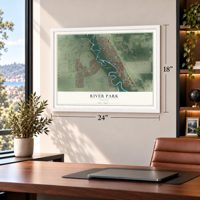 River Park, Florida map, 18 x 24 inch print in a white frame in a home office