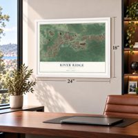 River Ridge, Florida map, 18 x 24 inch print in a white frame in a home office