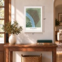 River Ridge, Louisiana map, 12 x 18 inch print in a white frame in an entryway