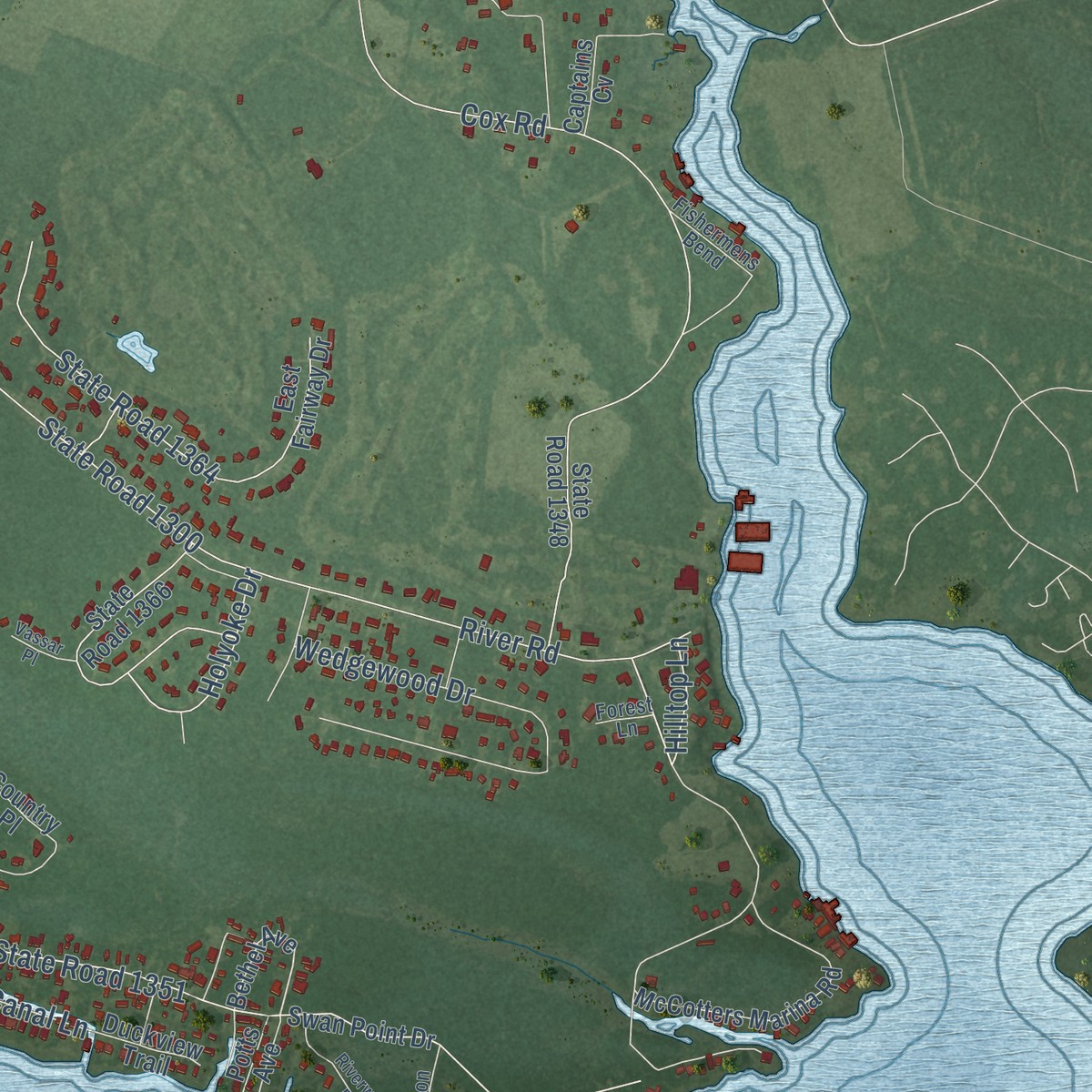 Second close-up of the map of River Road, North Carolina print showing more streets and buildings