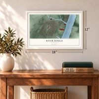River Rouge, Michigan map, 12 x 18 inch print in a white frame in an entryway