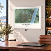 River Rouge, Michigan map, 18 x 24 inch print in a white frame in a home office