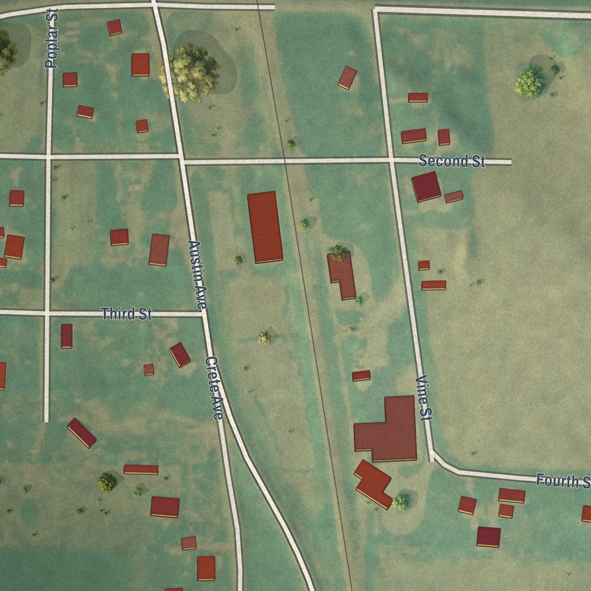 Second close-up of the map of River Sioux, Iowa print showing more streets and buildings