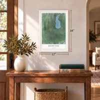 River Vale, New Jersey map, 12 x 18 inch print in a white frame in an entryway