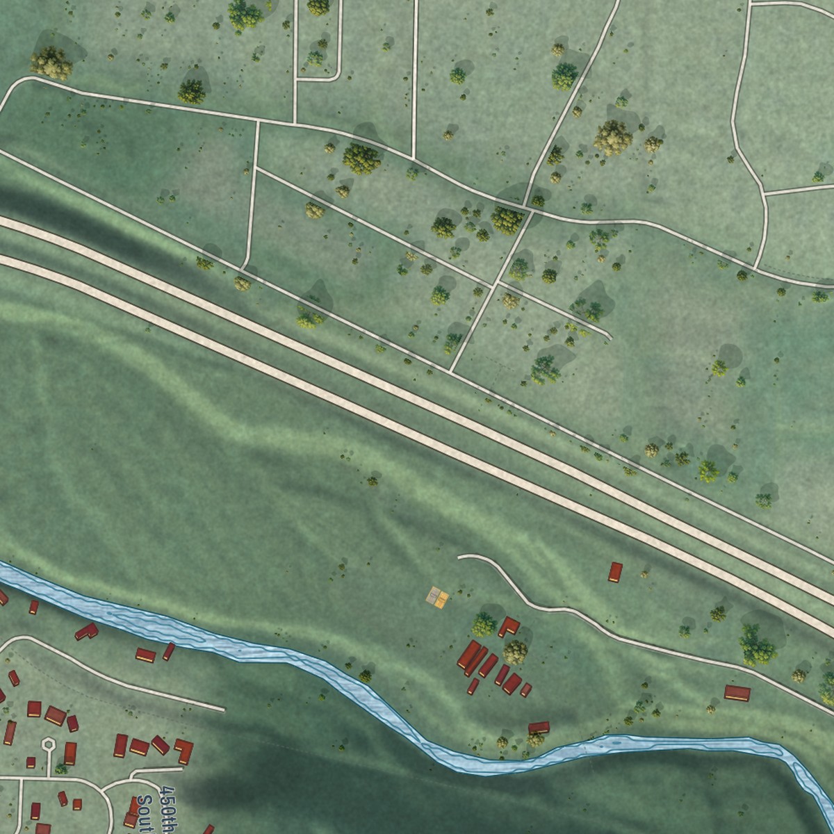 Second close-up of the map of Riverbend, Washington print showing more streets and buildings