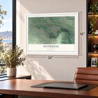 Riverbend, Washington map, 18 x 24 inch print in a white frame in a home office