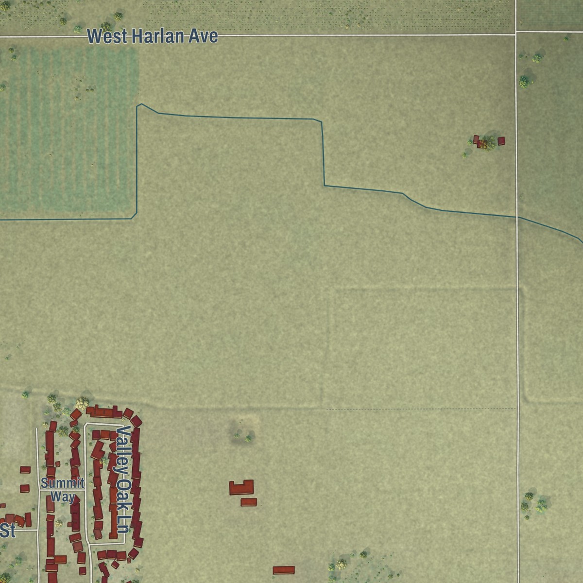Second close-up of the map of Riverdale, California print showing more streets and buildings