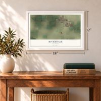 Riverdale, California map, 12 x 18 inch print in a white frame in an entryway
