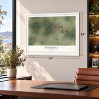 Riverdale, California map, 18 x 24 inch print in a white frame in a home office