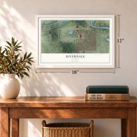 Riverdale, Illinois map, 12 x 18 inch print in a white frame in an entryway