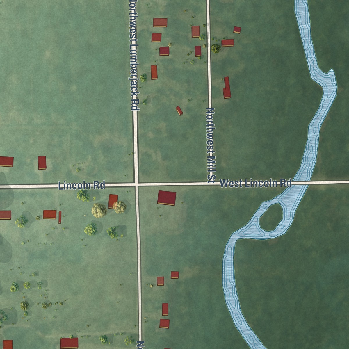 Second close-up of the map of Riverdale, Michigan print showing more streets and buildings