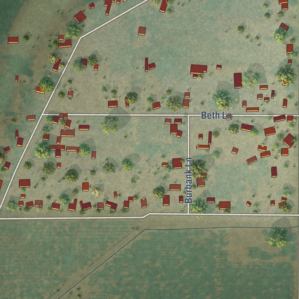 Second close-up of the map of Riverdale Park, California print showing more streets and buildings
