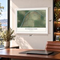 Riverdale Park, California map, 18 x 24 inch print in a white frame in a home office