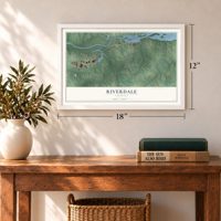 Riverdale, Virginia map, 12 x 18 inch print in a white frame in an entryway