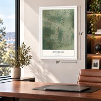 Rivereno, Texas map, 18 x 24 inch print in a white frame in a home office