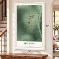 Riverside, Berrien County, Michigan map, 24 x 36 inch print in a white frame by a staircase