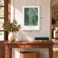 Riverside Colony, South Dakota map, 12 x 18 inch print in a white frame in an entryway