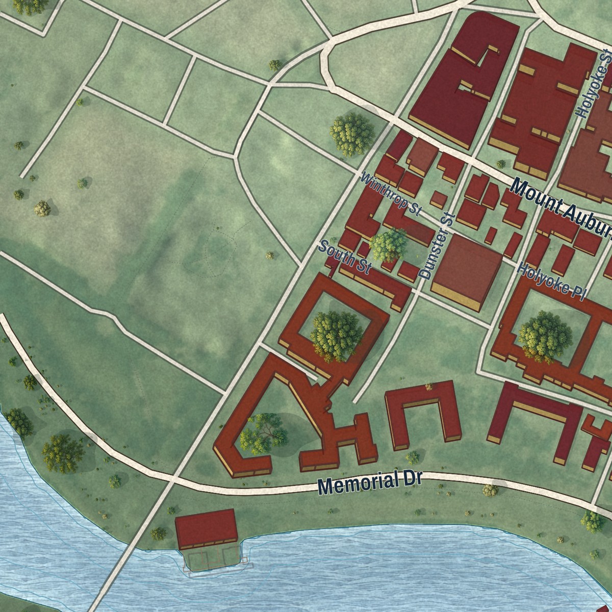 Second close-up of the map of Riverside, Massachusetts print showing more streets and buildings