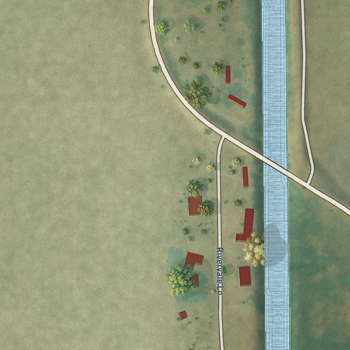Second close-up of the map of Rivervale, Arkansas print showing more streets and buildings