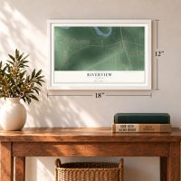 Riverview, Alabama map, 12 x 18 inch print in a white frame in an entryway