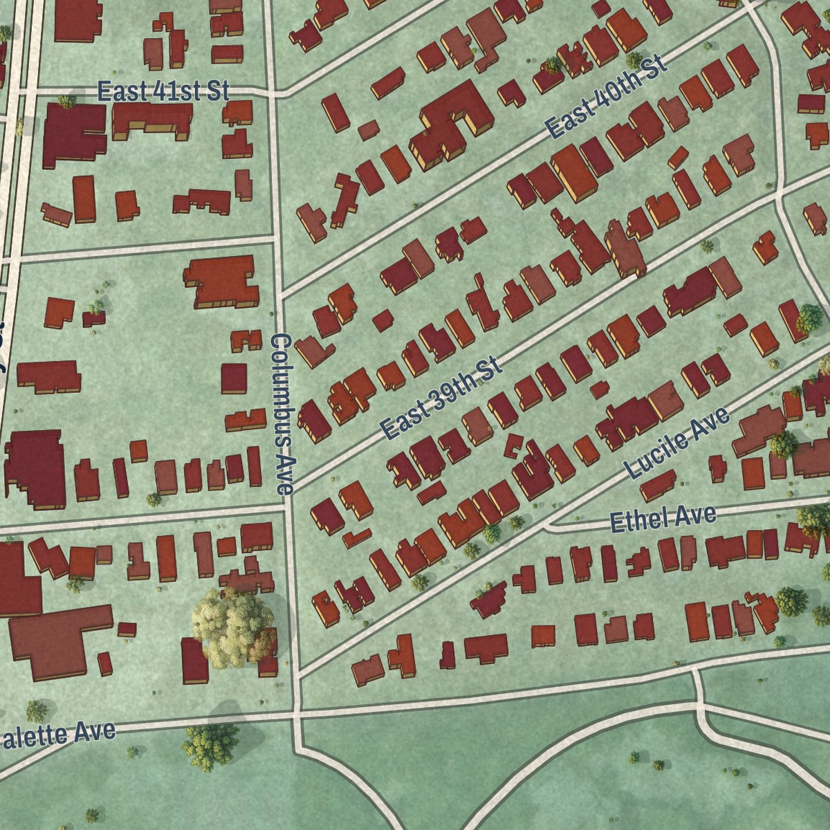 Second close-up of the map of Riverview, Norfolk, Virginia print showing more streets and buildings