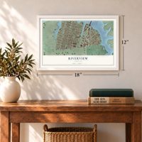 Riverview, Norfolk, Virginia map, 12 x 18 inch print in a white frame in an entryway