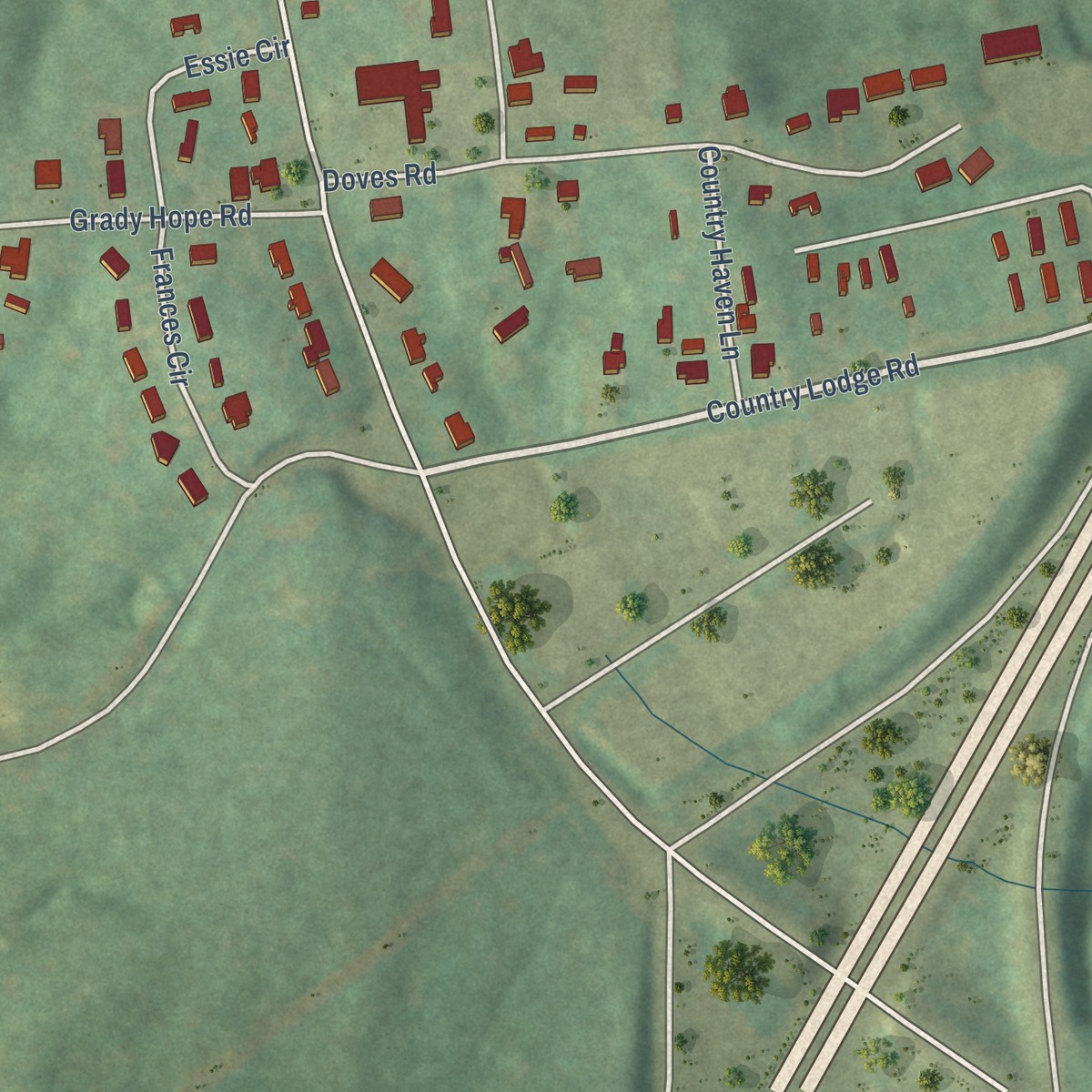 Second close-up of the map of Riverview, South Carolina print showing more streets and buildings
