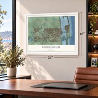 Riviera Beach, Florida map, 18 x 24 inch print in a white frame in a home office