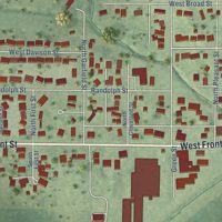 Second close-up of the map of Roanoke, Illinois print showing more streets and buildings